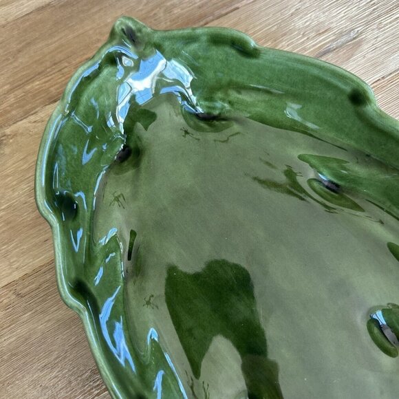 MANCER Green Stoneware Palm Leaf Bowl Serving Dish Tropical Tiki Made in Italy - Picture 3 of 6